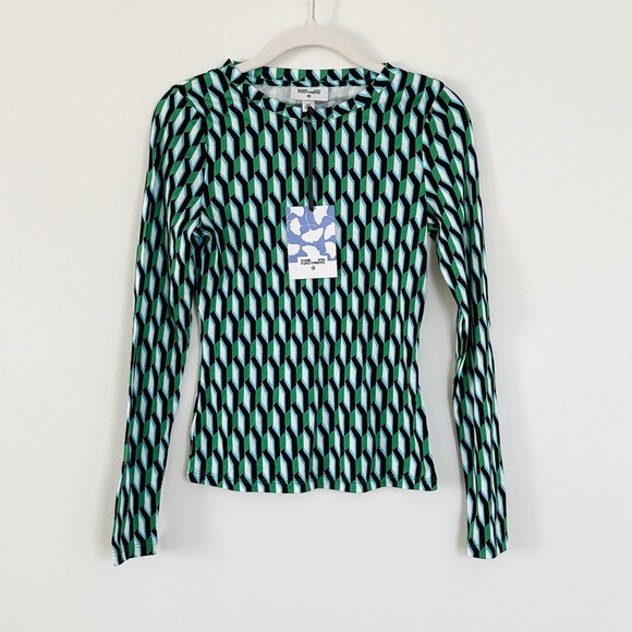 Diane Von Furstenberg x Target Long Sleeve Crew Neck Arrow Geo Green Size XXS - Picture 3 of 4